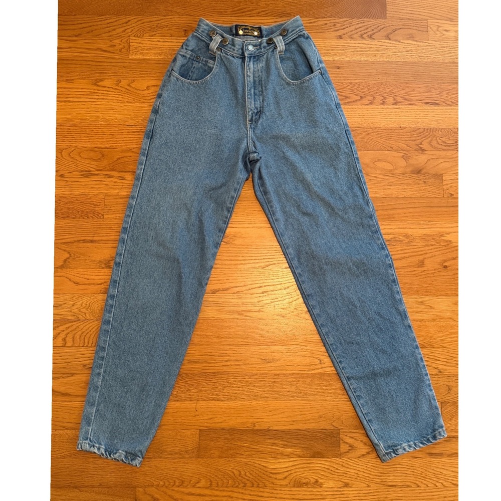 Vintage Bonjour High Waisted Tapered Leg Jeans Medium Wash Suspender Buttons 3/4